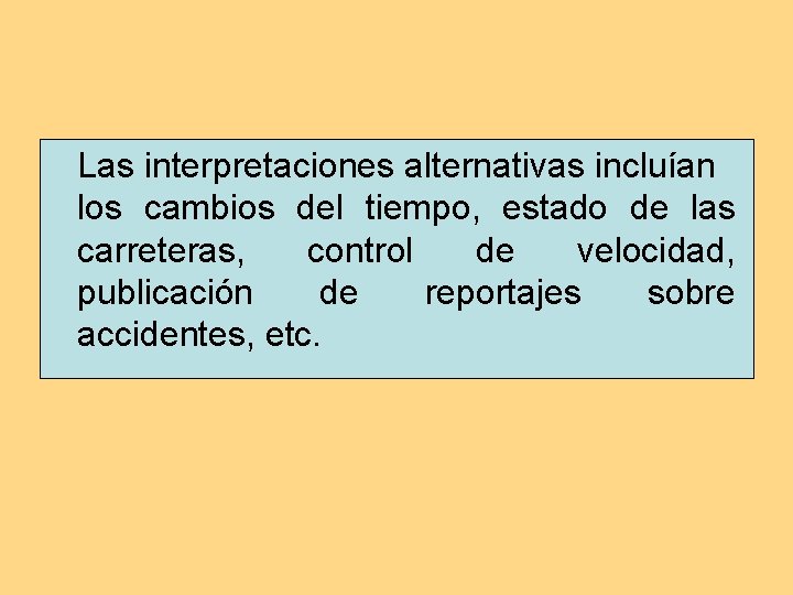 Las interpretaciones alternativas incluían los cambios del tiempo, estado de las carreteras, control de Las interpretaciones alternativas incluían los cambios del tiempo, estado de las carreteras, control de