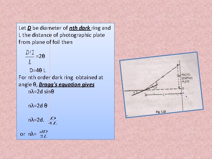 Let D be diameter of nth dark ring and L the distance of photographic