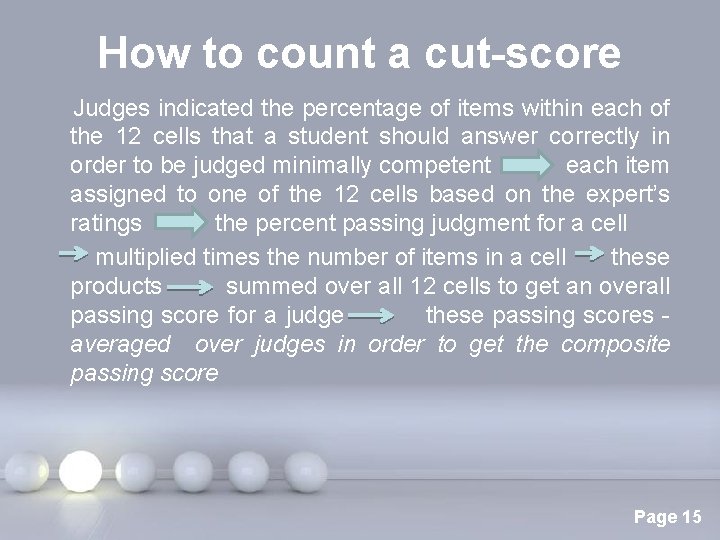 How to count a cut-score Judges indicated the percentage of items within each of