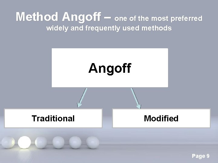 Method Angoff – one of the most preferred widely and frequently used methods Angoff