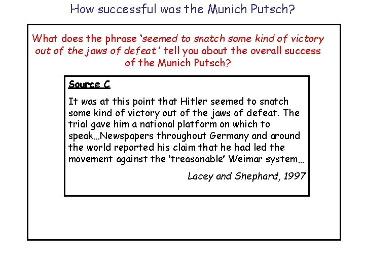 How successful was the Munich Putsch? What does the phrase ‘seemed to snatch some How successful was the Munich Putsch? What does the phrase ‘seemed to snatch some
