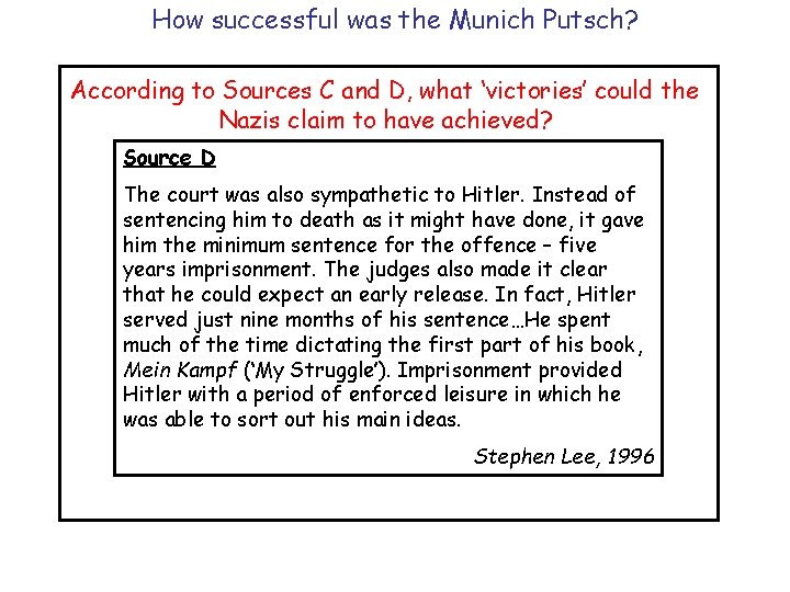 How successful was the Munich Putsch? According to Sources C and D, what ‘victories’ How successful was the Munich Putsch? According to Sources C and D, what ‘victories’