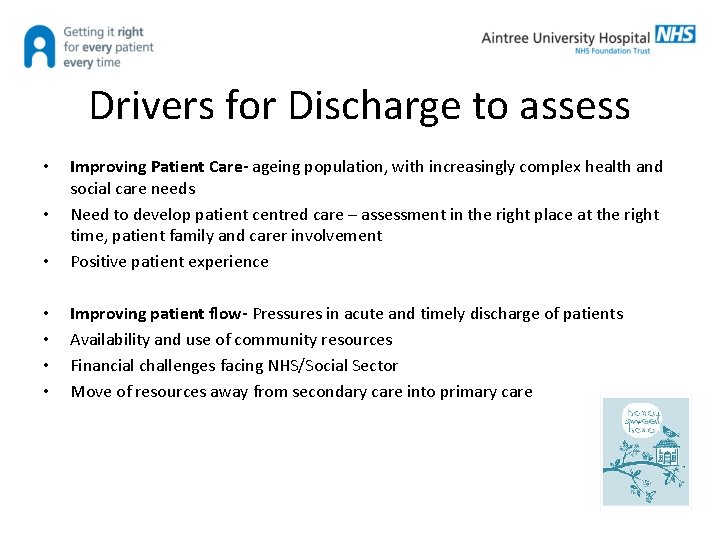 Drivers for Discharge to assess • Improving Patient Care- ageing population, with increasingly complex
