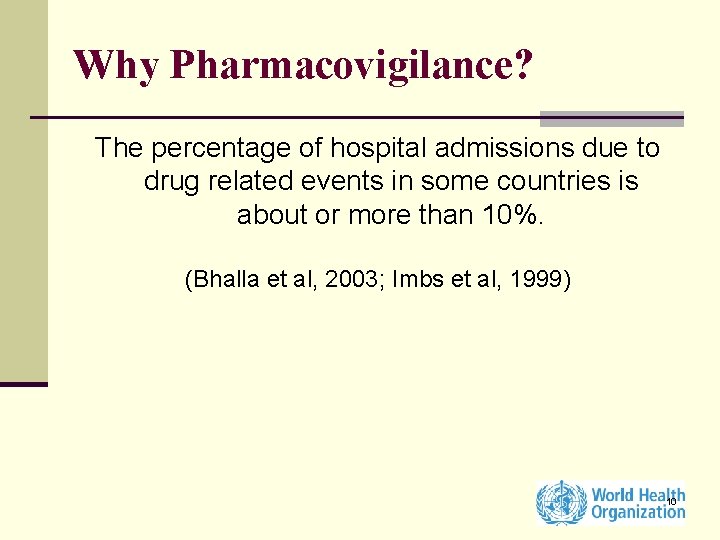 Why Pharmacovigilance? The percentage of hospital admissions due to drug related events in some