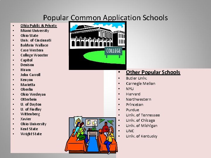 Popular Common Application Schools • • • • • • Ohio Public & Private