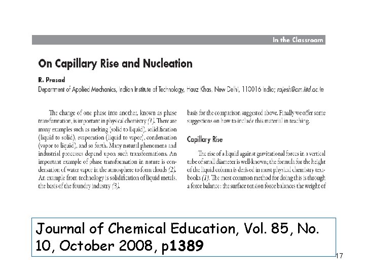 Journal of Chemical Education, Vol. 85, No. 10, October 2008, p 1389 17 