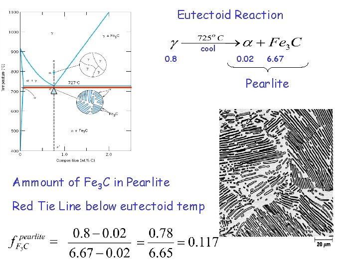 Eutectoid Reaction 0. 8 cool 0. 02 6. 67 Pearlite Ammount of Fe 3
