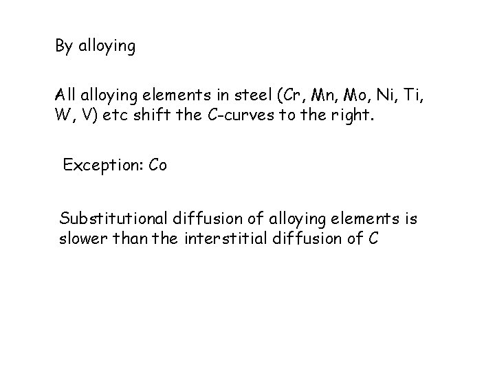 By alloying All alloying elements in steel (Cr, Mn, Mo, Ni, Ti, W, V)