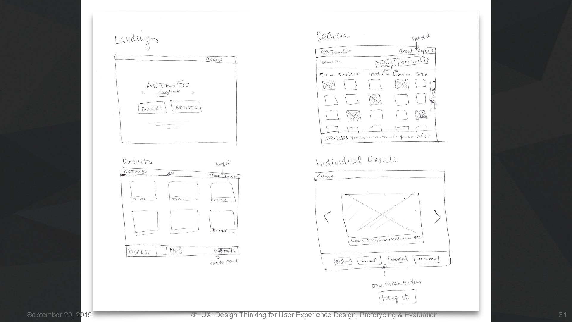 September 29, 2015 dt+UX: Design Thinking for User Experience Design, Prototyping & Evaluation 31 September 29, 2015 dt+UX: Design Thinking for User Experience Design, Prototyping & Evaluation 31