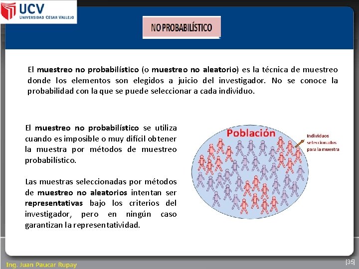 El muestreo no probabilístico (o muestreo no aleatorio) es la técnica de muestreo donde