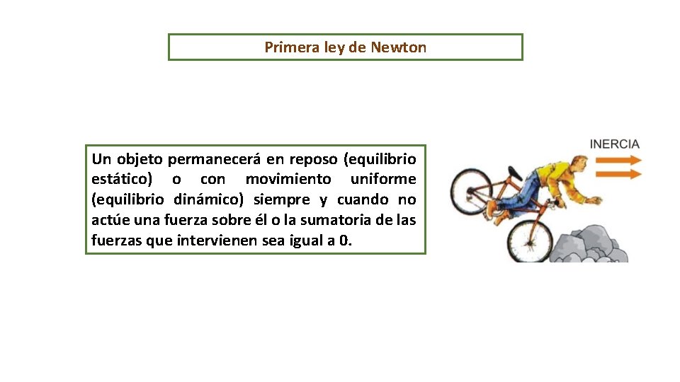 Primera ley de Newton Un objeto permanecerá en reposo (equilibrio estático) o con movimiento