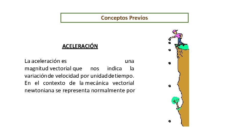 Conceptos Previos ACELERACIÓN La aceleración es una magnitud vectorial que nos indica la variación