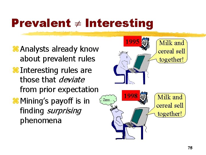 Prevalent Interesting z Analysts already know about prevalent rules z Interesting rules are those