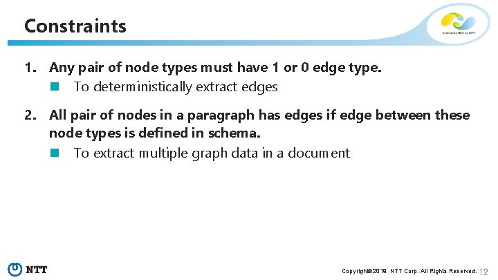 Constraints 1. Any pair of node types must have 1 or 0 edge type.