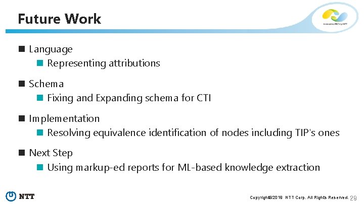 Future Work n Language n Representing attributions n Schema n Fixing and Expanding schema
