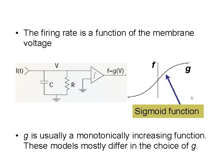  • The firing rate is a function of the membrane voltage f g