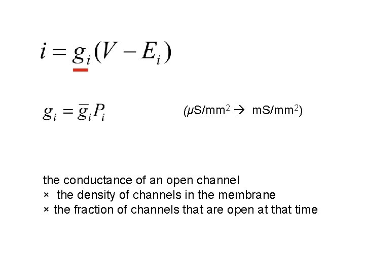 (μS/mm 2 m. S/mm 2) the conductance of an open channel × the density