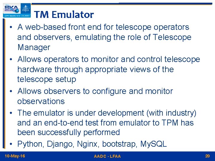 TM Emulator • A web-based front end for telescope operators and observers, emulating the