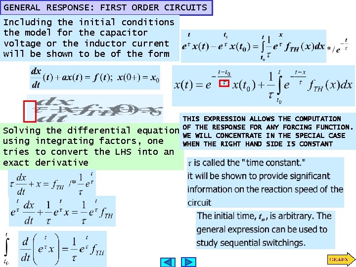 GENERAL RESPONSE: FIRST ORDER CIRCUITS Including the initial conditions the model for the capacitor