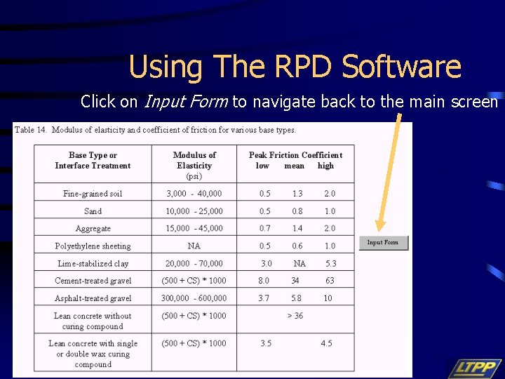 Using The RPD Software Click on Input Form to navigate back to the main