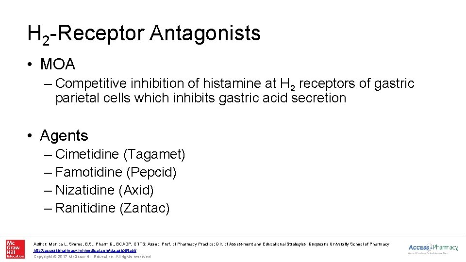 H 2 -Receptor Antagonists • MOA – Competitive inhibition of histamine at H 2