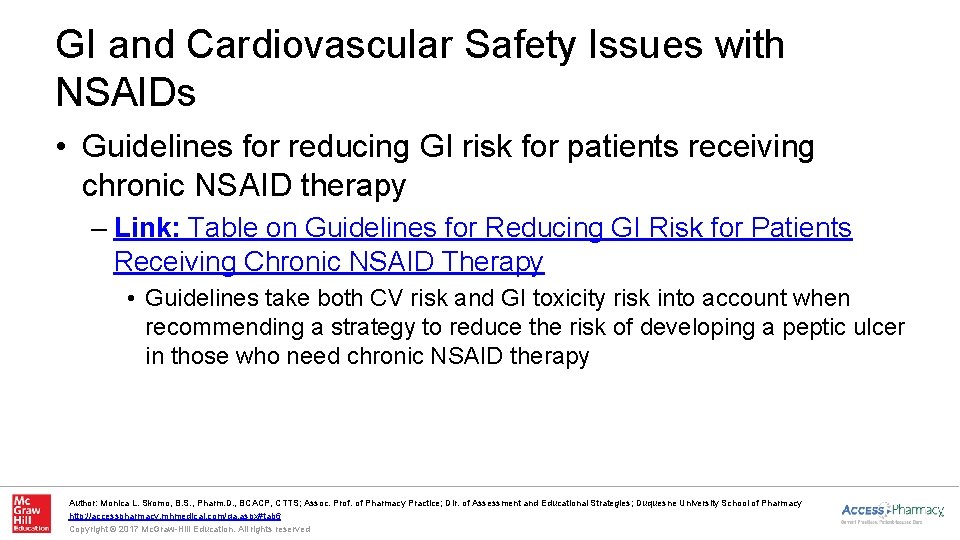 GI and Cardiovascular Safety Issues with NSAIDs • Guidelines for reducing GI risk for