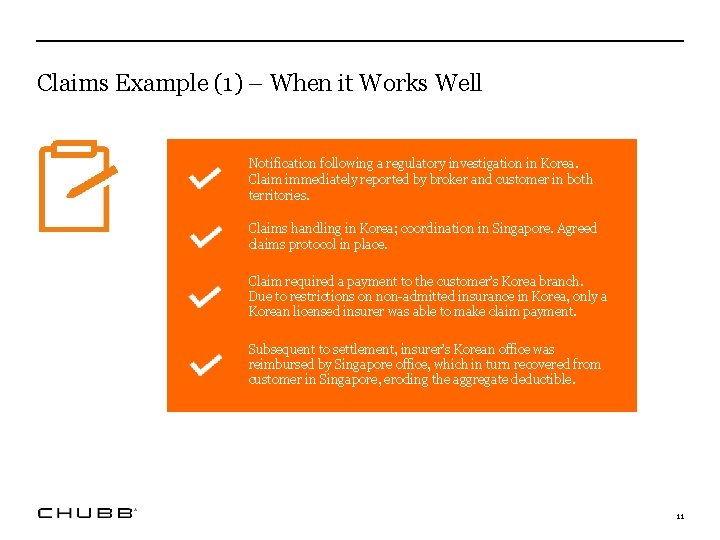 Claims Example (1) – When it Works Well Notification following a regulatory investigation in