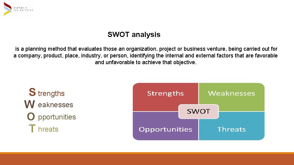 SWOT analysis is a planning method that evaluates those an organization, project or business