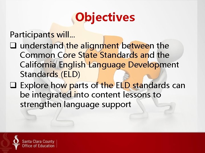 Objectives Participants will. . . q understand the alignment between the Common Core State Objectives Participants will. . . q understand the alignment between the Common Core State