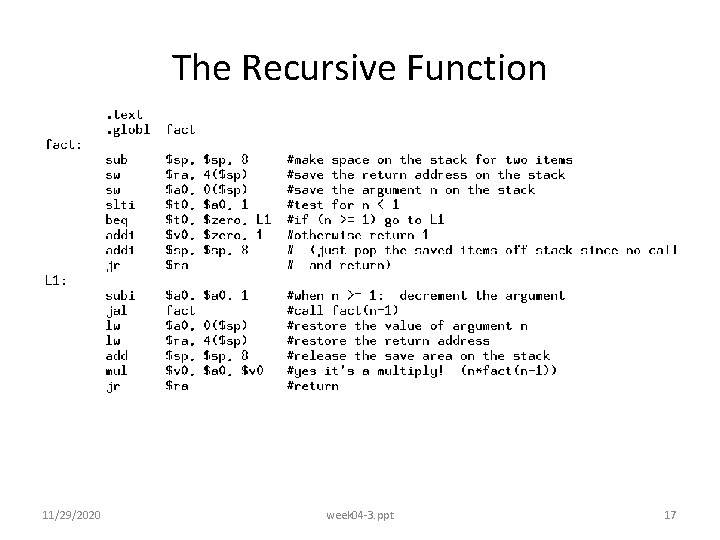 The Recursive Function 11/29/2020 week 04 -3. ppt 17 