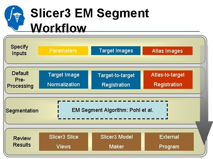 Slicer 3 EM Segment Workflow Specify Inputs Default Pre. Processing Segmentation Review Results Parameters