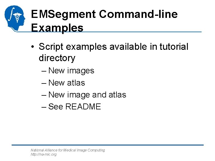 EMSegment Command-line Examples • Script examples available in tutorial directory – New images –