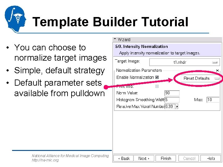 Template Builder Tutorial • You can choose to normalize target images • Simple, default