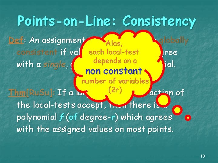 Points-on-Line: Consistency Def: An assignment to Alas, is said to be globally each consistent