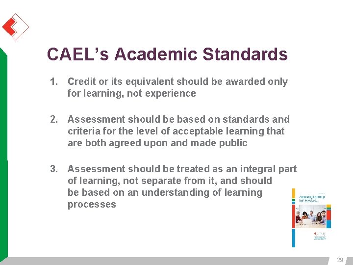 CAEL’s Academic Standards 1. Credit or its equivalent should be awarded only for learning, CAEL’s Academic Standards 1. Credit or its equivalent should be awarded only for learning,