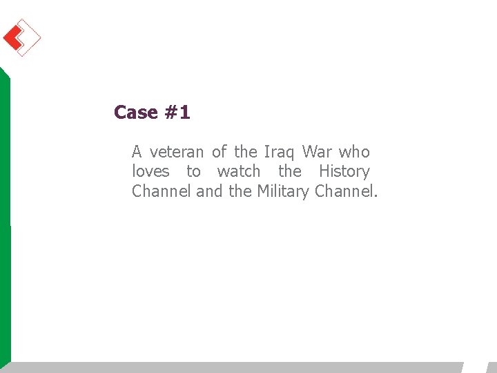 Case #1 A veteran of the Iraq War who loves to watch the History Case #1 A veteran of the Iraq War who loves to watch the History