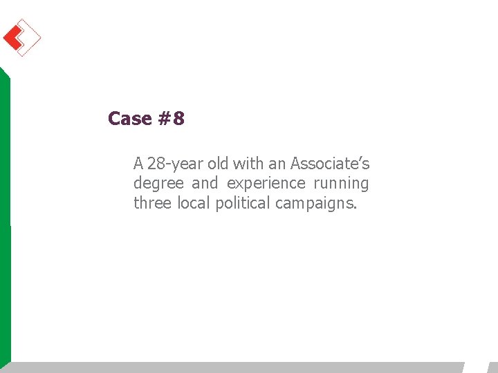 Case #8 A 28 -year old with an Associate’s degree and experience running three Case #8 A 28 -year old with an Associate’s degree and experience running three