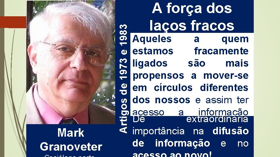 Artigos de 1973 e 1983 Mark Granoveter A força dos laços fracos Aqueles a Artigos de 1973 e 1983 Mark Granoveter A força dos laços fracos Aqueles a