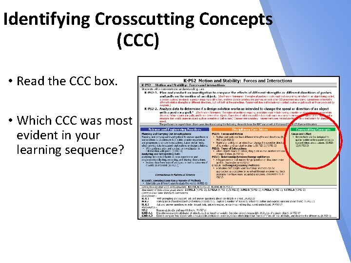 Identifying Crosscutting Concepts (CCC) • Read the CCC box. • Which CCC was most