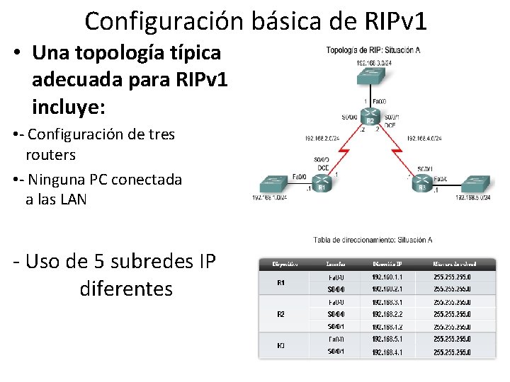 Configuración básica de RIPv 1 • Una topología típica adecuada para RIPv 1 incluye: