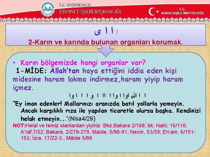 T. C. KURUCAŞİLE MÜFTÜLÜĞÜ ﺃﺍﺍﻯ 2 -Karın ve karında bulunan organları korumak. • Karın T. C. KURUCAŞİLE MÜFTÜLÜĞÜ ﺃﺍﺍﻯ 2 -Karın ve karında bulunan organları korumak. • Karın