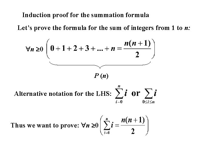 Induction proof for the summation formula Let’s prove the formula for the sum of
