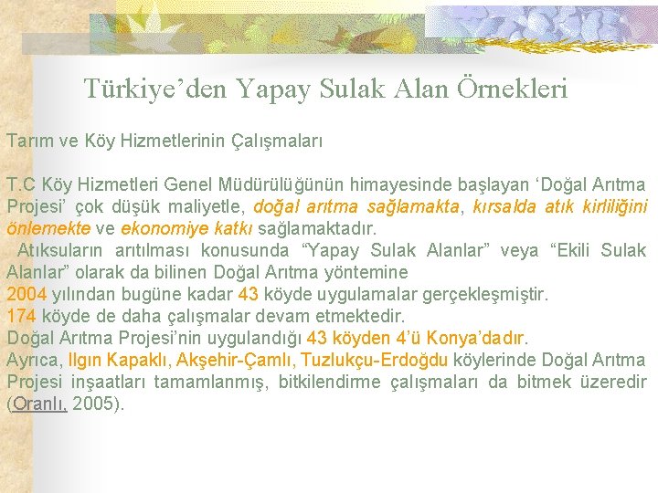 Türkiye’den Yapay Sulak Alan Örnekleri Tarım ve Köy Hizmetlerinin Çalışmaları T. C Köy Hizmetleri