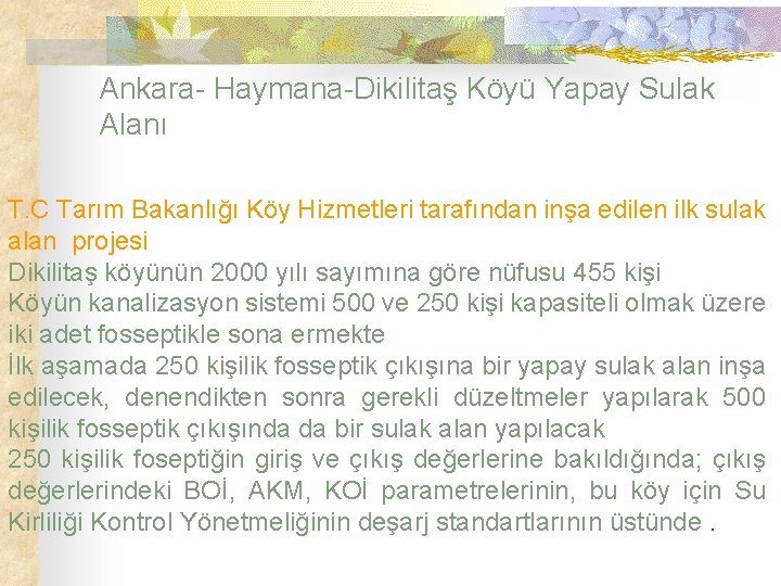 Ankara- Haymana-Dikilitaş Köyü Yapay Sulak Alanı T. C Tarım Bakanlığı Köy Hizmetleri tarafından inşa