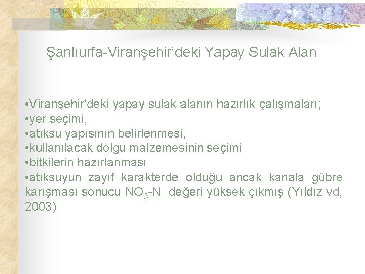 Şanlıurfa-Viranşehir’deki Yapay Sulak Alan • Viranşehir’deki yapay sulak alanın hazırlık çalışmaları; • yer seçimi,