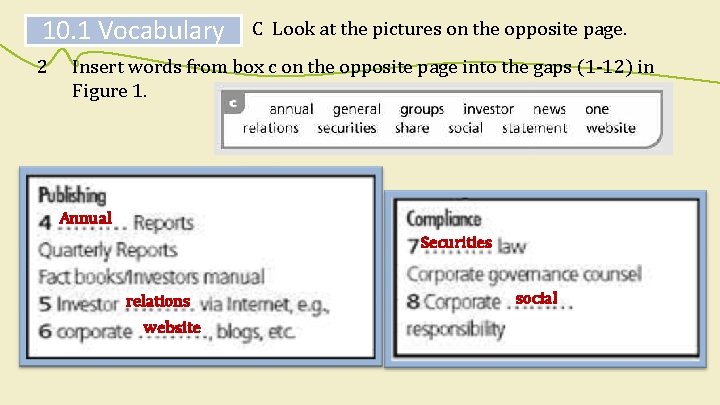 10. 1 Vocabulary 2 C Look at the pictures on the opposite page. Insert 10. 1 Vocabulary 2 C Look at the pictures on the opposite page. Insert