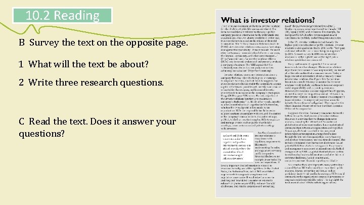10. 2 Reading B Survey the text on the opposite page. 1 What will 10. 2 Reading B Survey the text on the opposite page. 1 What will