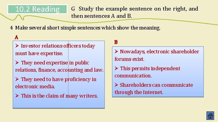 10. 2 Reading G Study the example sentence on the right, and then sentences 10. 2 Reading G Study the example sentence on the right, and then sentences