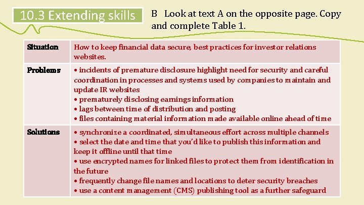 10. 3 Extending skills B Look at text A on the opposite page. Copy 10. 3 Extending skills B Look at text A on the opposite page. Copy