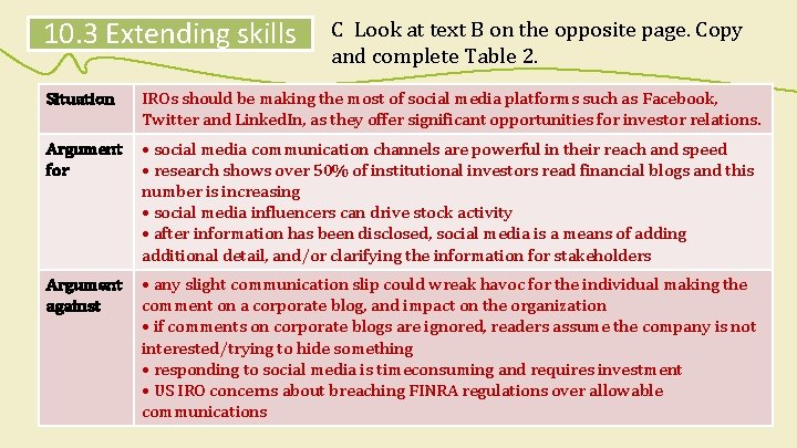 10. 3 Extending skills C Look at text B on the opposite page. Copy 10. 3 Extending skills C Look at text B on the opposite page. Copy
